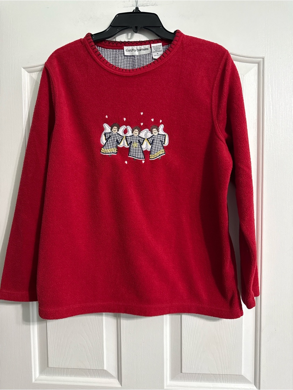 Cathy Daniels Red women’s Angel Appliqué Fleece Top